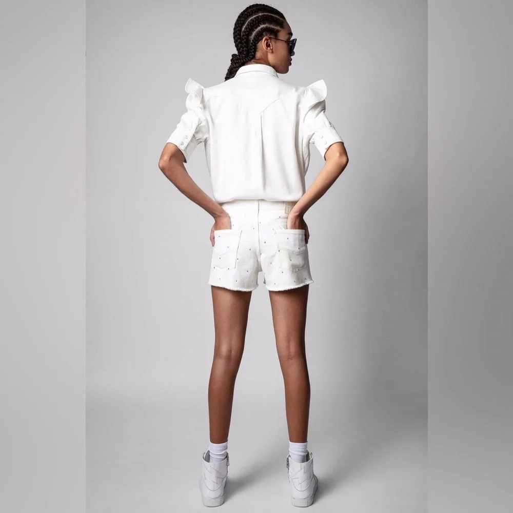 🤍Zadig & Voltaire🤍Toky White Denim Ruffle Shirt, M - Picture 5 of 13